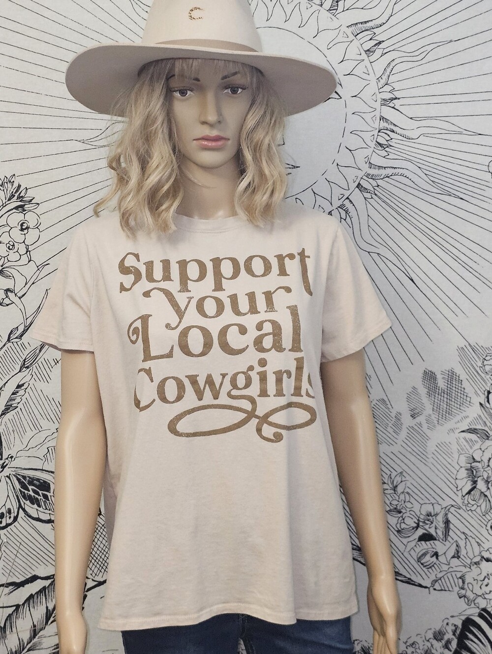 Tres Bien Large 'Support Your Local Cowgirls' Graphic Tee ~ Taupe